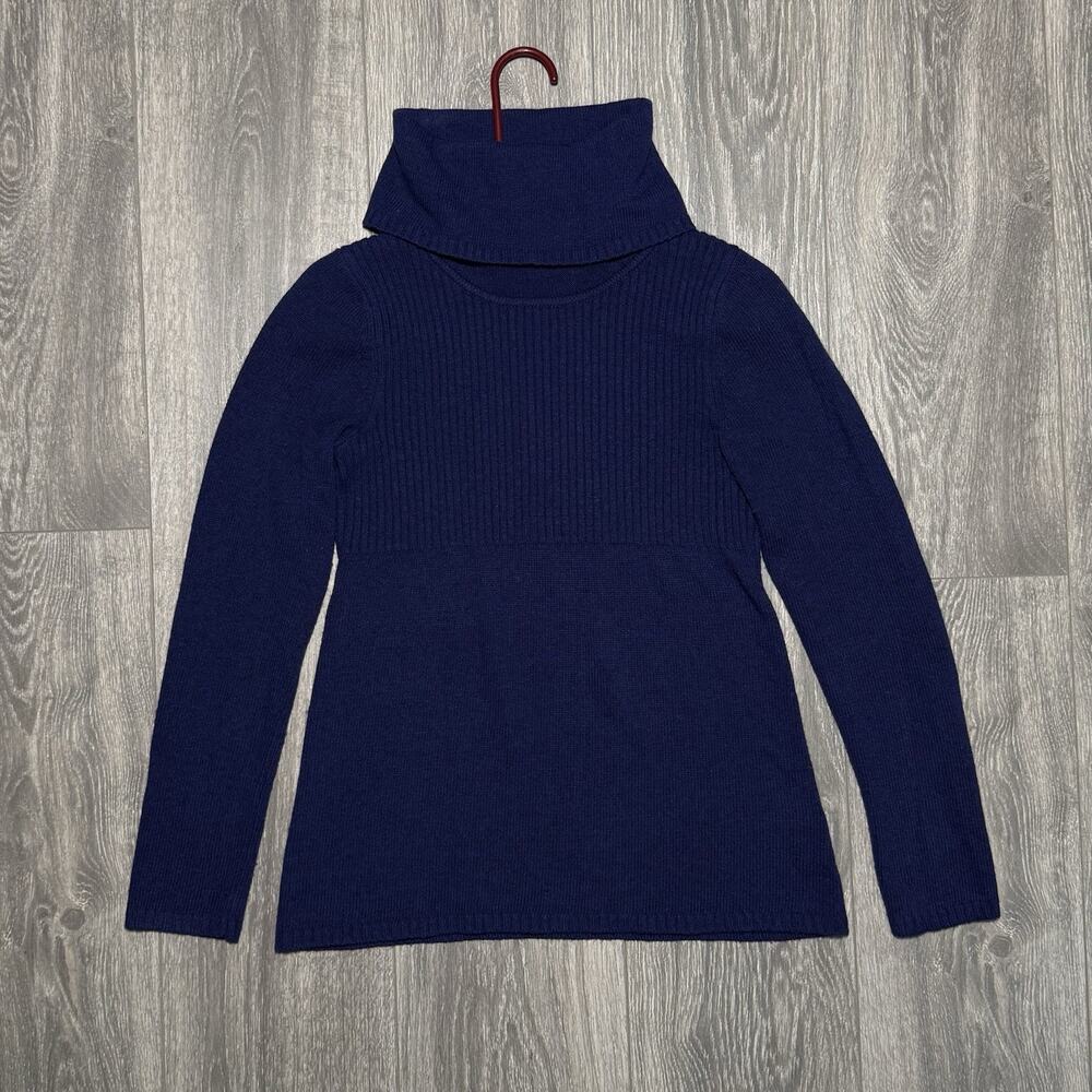 Banana Republic Sweater Womens XS Blue Luxury Cashmere Blend Cowl Neck Ribbed